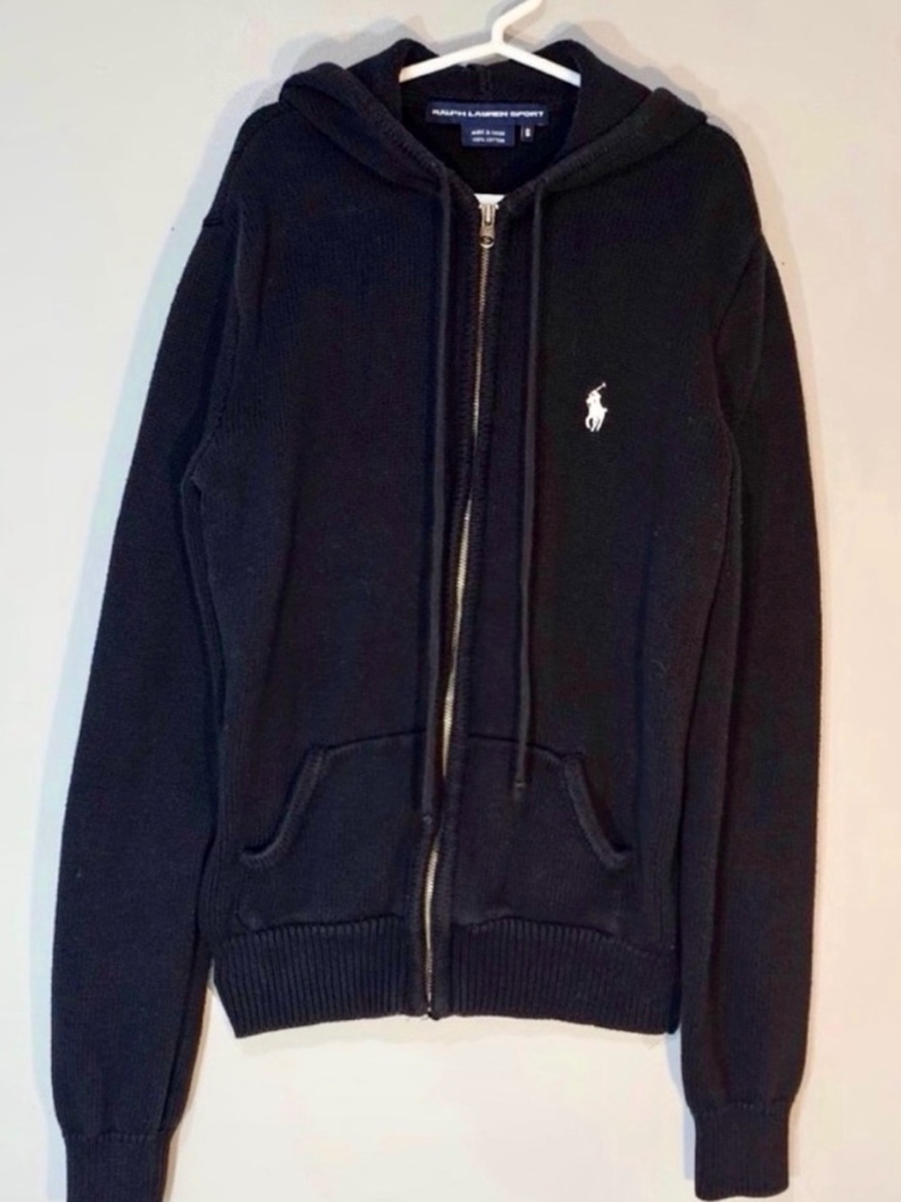 Polo Ralph Lauren Black Knit Zip Hoodie Pony Logo Sweatshirt - Picture 2 of 8